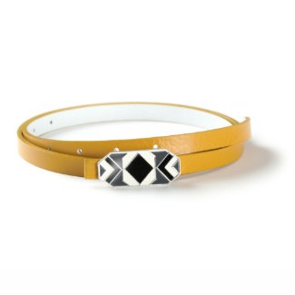 Geometric Buckle with Mustard Yellow Italian Leather Skinny Belt