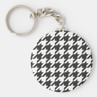 Houndstooth seamless grey, black and white pattern basic round button keychain