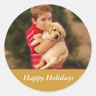 Boy & New Puppy for Christmas Classic Round Sticker