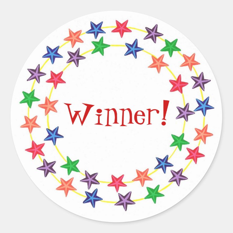 Winner!, stickers, with colorful stars classic round sticker