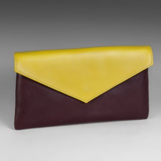 Soft Grain Cognac Brown and Cool Citrus Yellow Leather Clutch