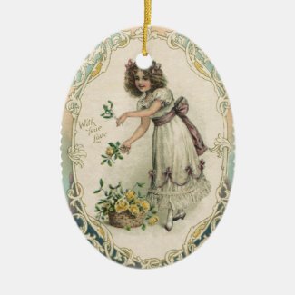 Vintage Victorian Valentine's Day, Girl with Roses Ceramic Ornament