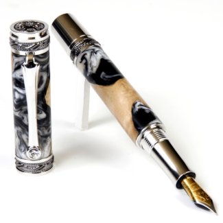 Titanium Plated Fountain Pen with Black Pearl