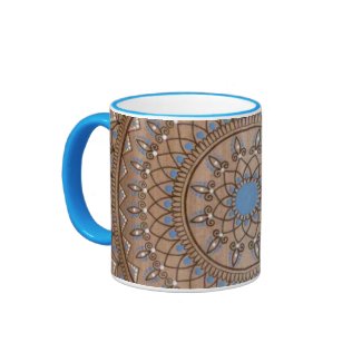 Intricate Hand Drawn Brown And Blue Mandala Ringer Mug