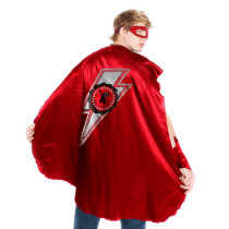 Adult Red Superhero Costume with Lightning Bolt