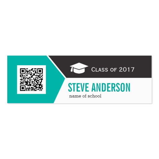 Modern Teal Green QR Code - Graduation Insert Card Double-Sided Mini Business Cards (Pack Of 20) (front side)
