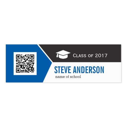 Modern Royal Blue QR Code - Graduation Insert Card Double-Sided Mini Business Cards (Pack Of 20) (front side)
