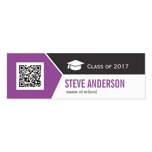 Modern Purple QR Code - Graduation Insert Card Double-Sided Mini Business Cards (Pack Of 20)