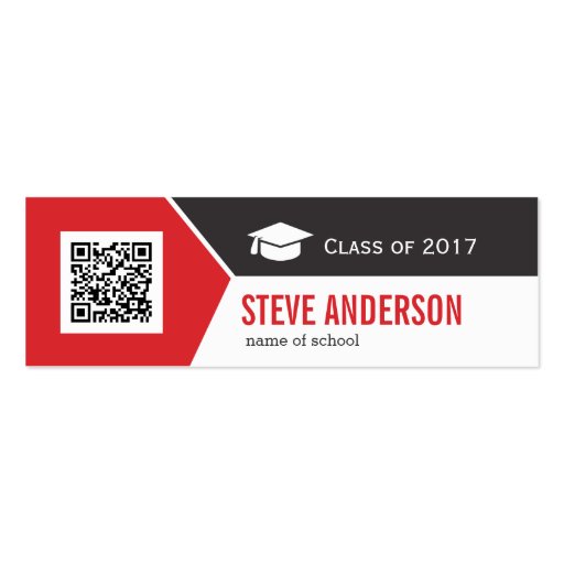 Modern Classy Red QR Code - Graduation Insert Card Double-Sided Mini Business Cards (Pack Of 20) (front side)