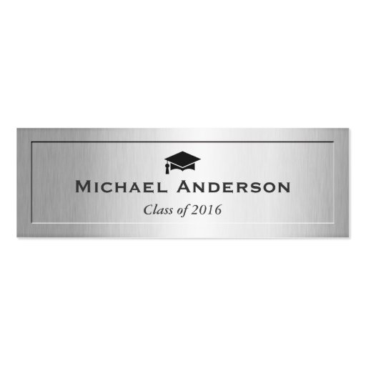 Silver Metal Embossed Senior Graduation Name Card Double-Sided Mini Business Cards (Pack Of 20) (front side)