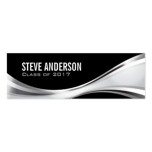 Modern Black Silver Metallic Graduate Insert Card Double-Sided Mini Business Cards (Pack Of 20) (front side)