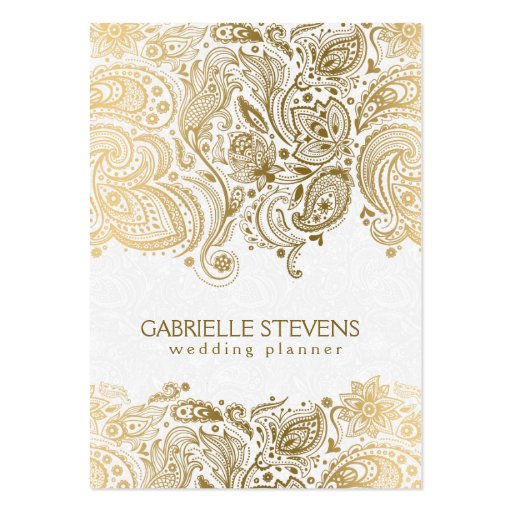 Elegant Gold And White Paisley 2 Wedding Planner Large Business Cards (Pack Of 100) (front side)