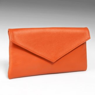 Soft Grain Persimmon Orange Leather Clutch