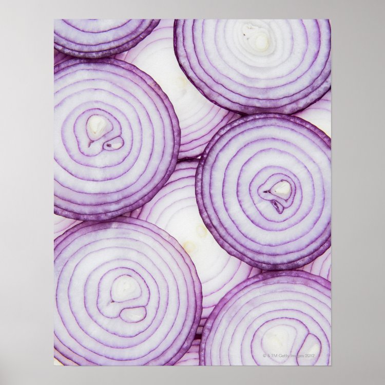 Full frame of sliced red onion, on white poster