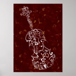 Violin Scrawl White on Deep Red Large Speckles Poster
