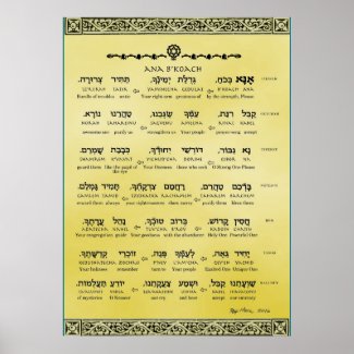Ana b"Koach ~ Hebrew ~ English ~ Transliteration Poster