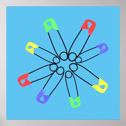 Blue Rainbow Safety Pin Solidarity Yellow Green Poster