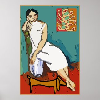 Girl with Dachshund & Abstract Poster