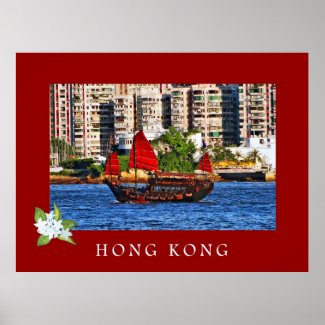 Hong Kong Junk Boat Poster