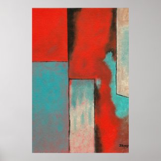 Abstract Expressionist Art Painting Red Turquoise Poster