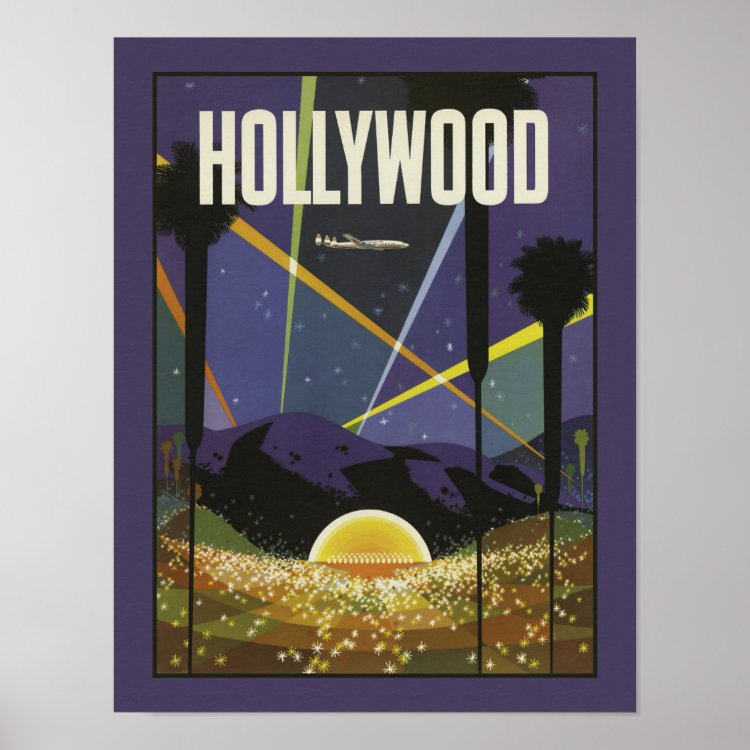 Hollywood Los Angeles Vintage Travel Poster