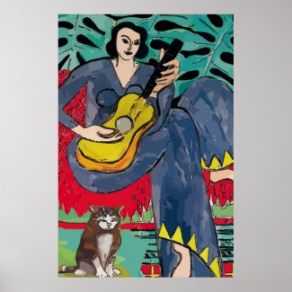 Lady with Cat and Guitar Poster