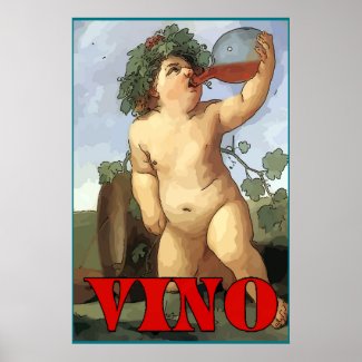 Bacchus drinking wine, VINO Poster