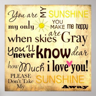 You are my Sunshine Word Art Vintage Background Poster