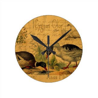 Mallards and Swan Collage Round Clock