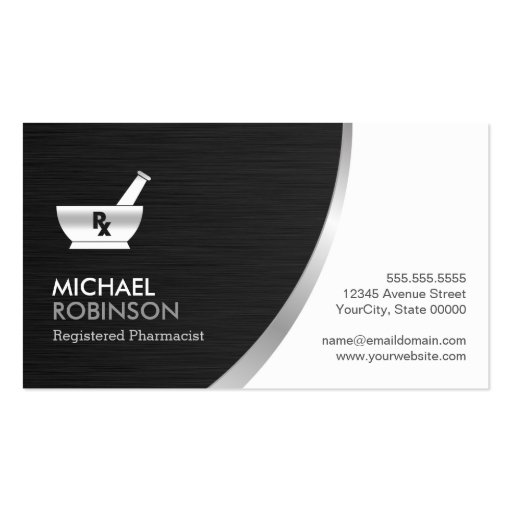 Pharmacy Pharmacist Logo - Modern Black Silver Business Card Templates
