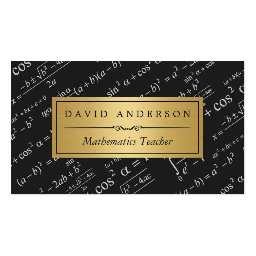 Math Teacher with Stylish Equations Formulas Double-Sided Standard Business Cards (Pack Of 100) (front side)