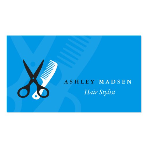 Hair Stylist - Plain Blue Scissor Comb Logo Business Card