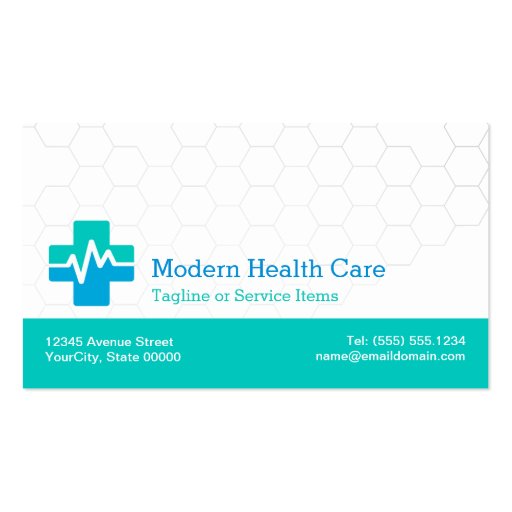 Modern Medical HealthCare - White Green Blue Business Cards (front side)