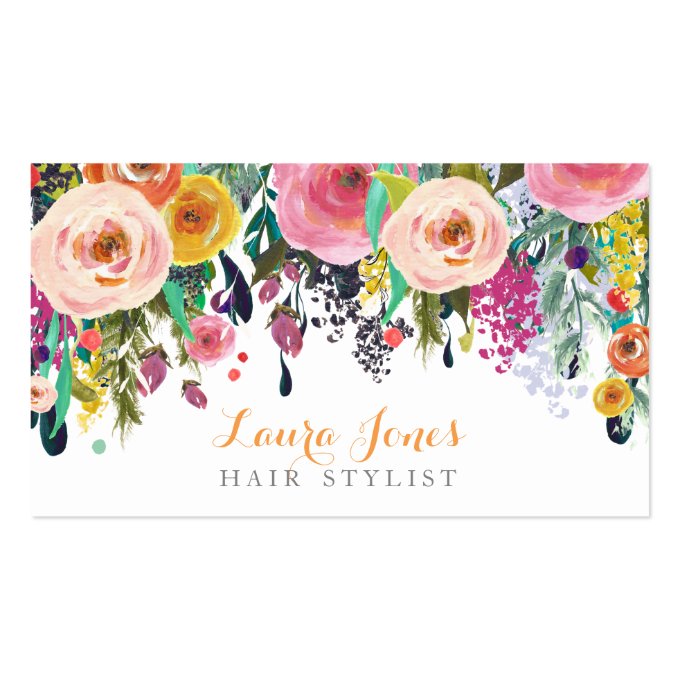 Painted Floral Hair Stylist Appointment Cards Business Card (front side)