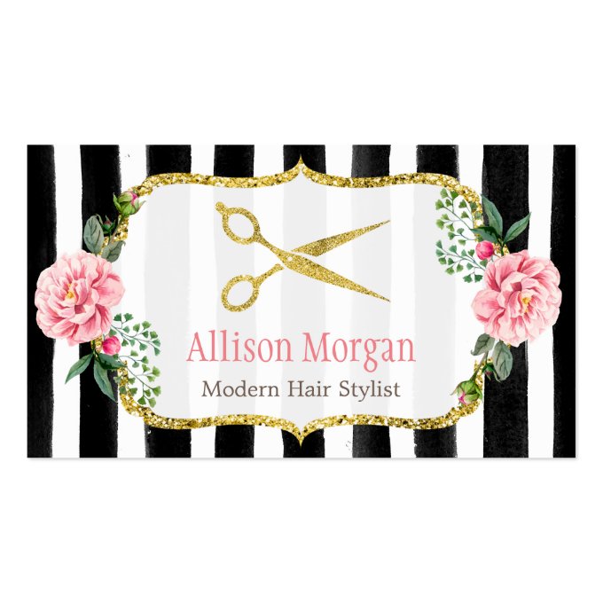 Hair Stylist Floral Gold Scissors Appointment Card Business Card