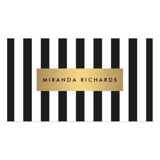 Luxe Bold Black and White Stripes with Gold Bar Double-Sided Standard Business Cards (Pack Of 100)