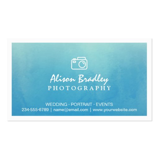 Photography Blue Watercolor Wedding Photo Showcase Double-Sided Standard Business Cards (Pack Of 100)
