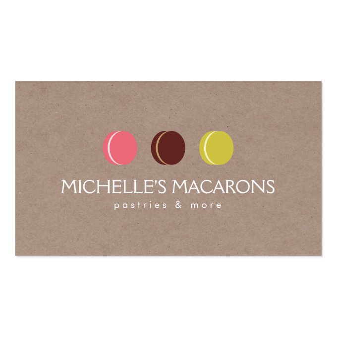 MACARON COOKIE TRIO LOGO on KRAFT PAPER for Bakery Business Card (front side)
