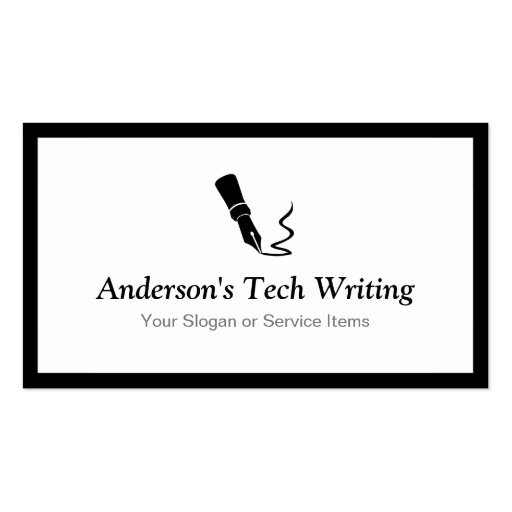 Tech Writer - Classic Black and White Pen Logo Business Card Template (front side)
