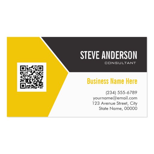 Professional Modern Yellow Corporate QR Code Logo Double-Sided Standard Business Cards (Pack Of 100)