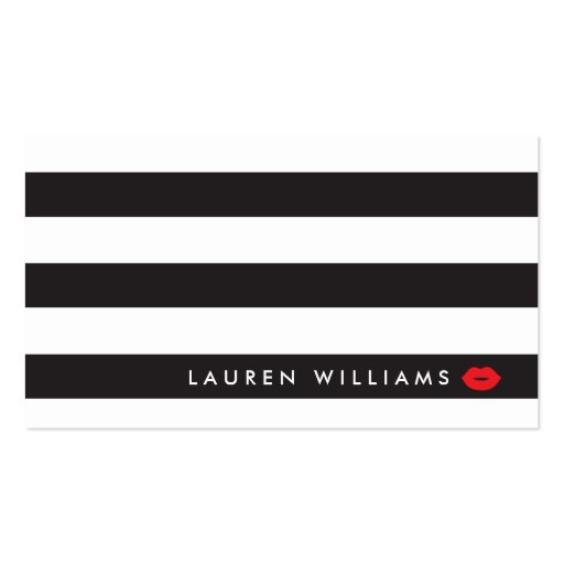 Luxe Black/White Stripes Red Lips Makeup Artist Double-Sided Standard Business Cards (Pack Of 100)
