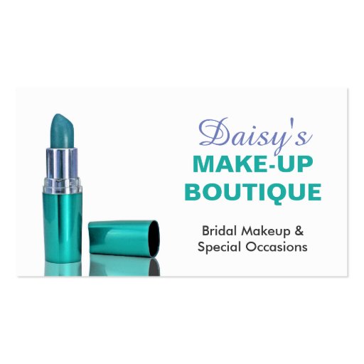 Makeup Artist Boutique Chic Teal Green Lipstick Double-Sided Standard Business Cards (Pack Of 100) (front side)