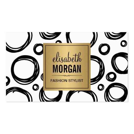 Abstract Hand Drawn Circles and Gold Name Logo Double-Sided Standard Business Cards (Pack Of 100) (front side)