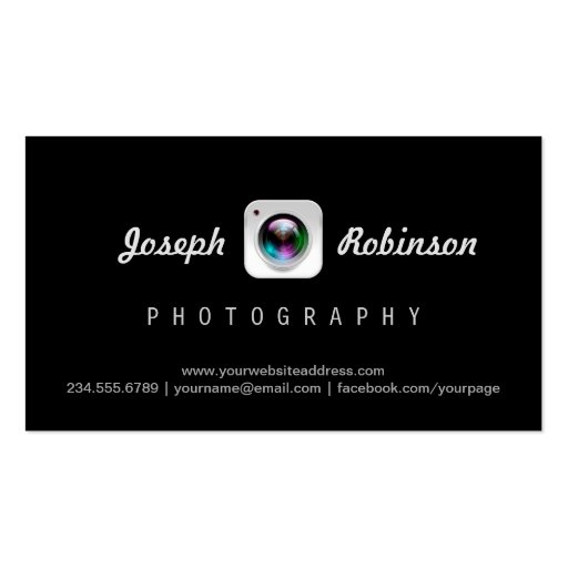 Photography Camera Lens Logo Modern Black Stylish Double-Sided Standard Business Cards (Pack Of 100)