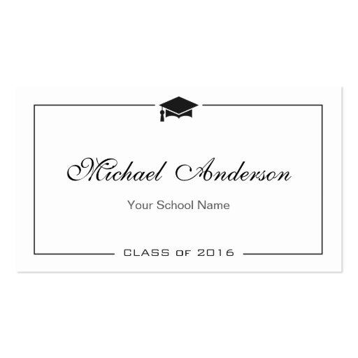 Simple Clean Black and White Graduation Name Card Double-Sided Standard Business Cards (Pack Of 100) (front side)