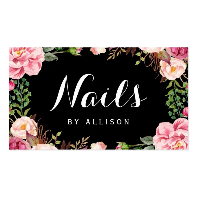Nails Salon Nail Technician Romantic Floral Wrap Business Card (front side)