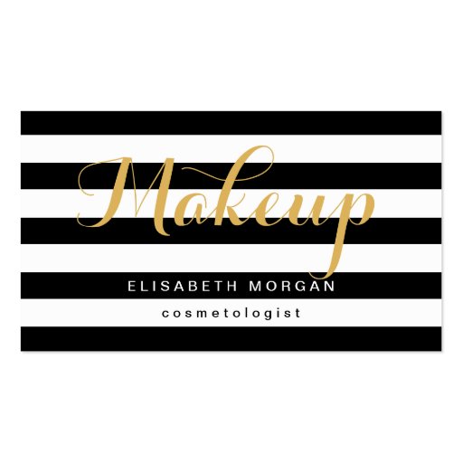 Cosmetologist Gold Calligraphy Black White Stripes Double-Sided Standard Business Cards (Pack Of 100) (front side)