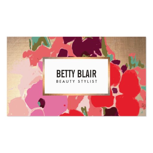 Colorful Floral, Gold Elegant Fashion and Beauty Double-Sided Standard Business Cards (Pack Of 100) (front side)