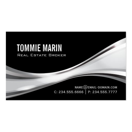 Real Estate Broker - Modern Black Silver Look Double-Sided Standard Business Cards (Pack Of 100) (front side)