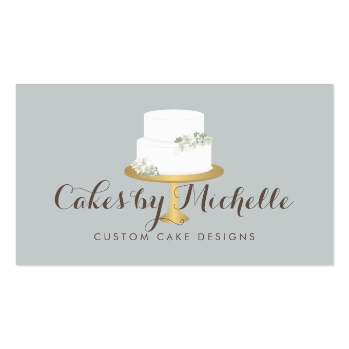 Elegant White Cake with Florals Cake Decorating Business Card